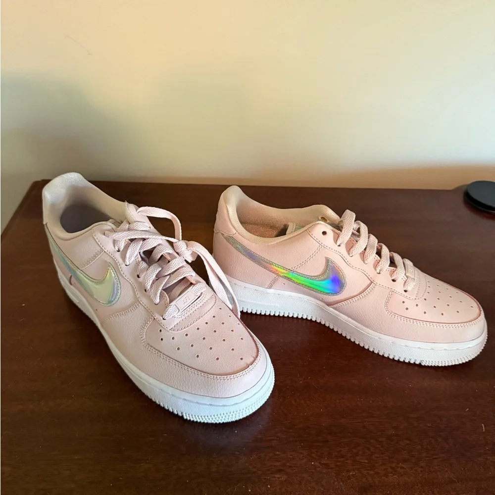 Nike Women's Pink Air Force 1 Sneakers with Iridescent Swoosh NWOT